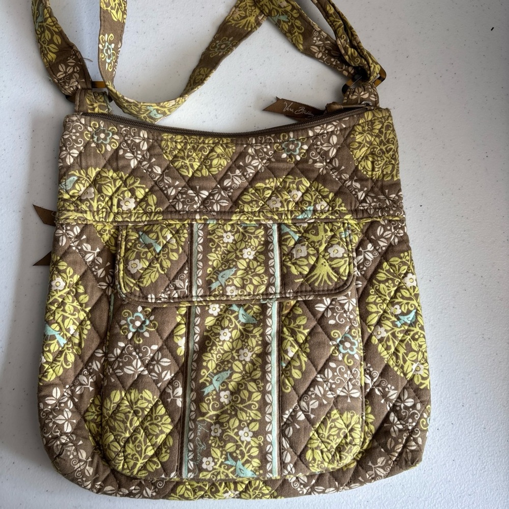 Vera Bradley Quilted Crossbody Bag in Brown and Green Floral Elosie hipster